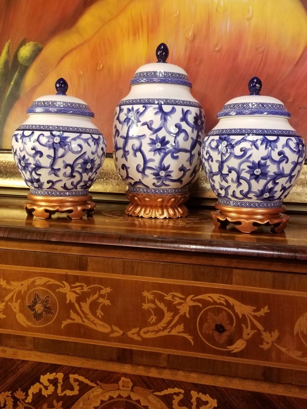 Ralph Lauren Blue and White Floral Ginger Jar Set